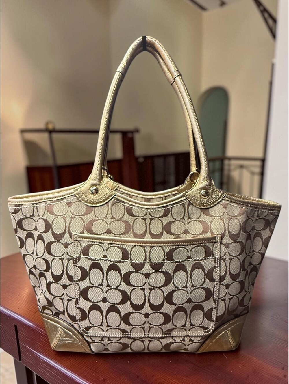 Coach Bleecker Signature Tote 12369 Khaki Gold Tattersall Y2K 2008 - Picture 5 of 13